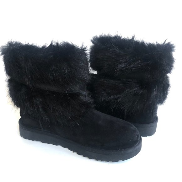 UGG CLASSIC BUCKLE MINI BLACK FAUX FUR SHEARLING LINED BOOT US 6 / EU 37 / UK 4 - Picture 2 of 5